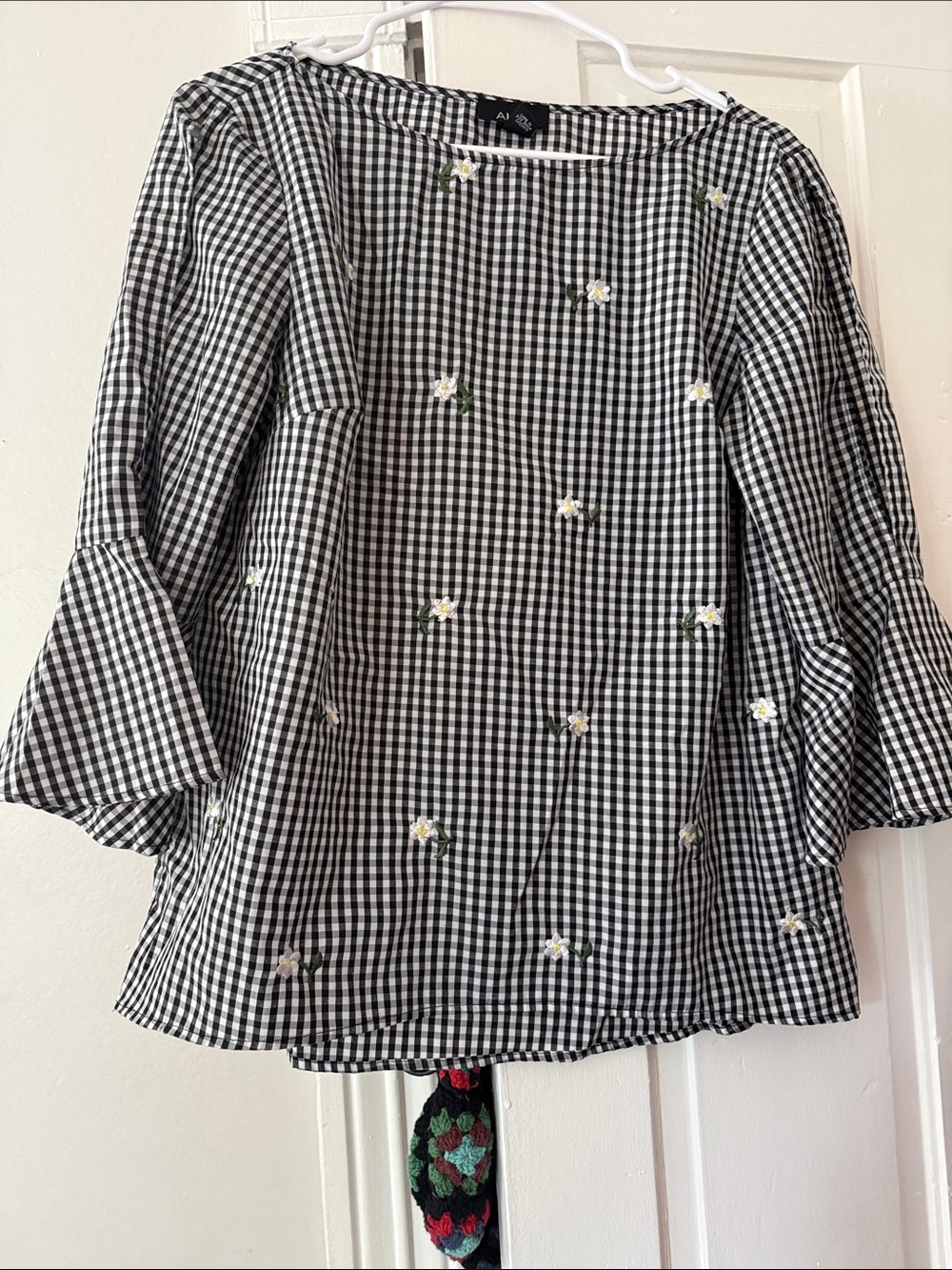 Alyx Black & White Gingham Jacket with Floral Embroidery